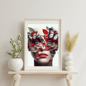 Floral Woman Art Print: Butterfly & Flower Face Poster (Digital Download)