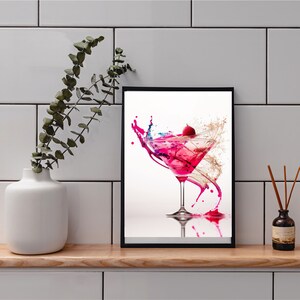 Pink Martini Glass Art Print: Glamour Kitchen Decor (Digital Download)