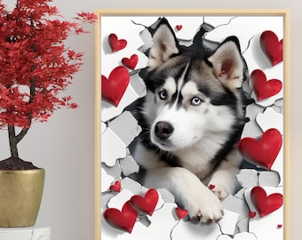 Husky Dog wall art . Dog Wall Art ( Stylized 3D effect) , Dog Mom gift, dog dad Gift, Dog lover Gift, Digital Download