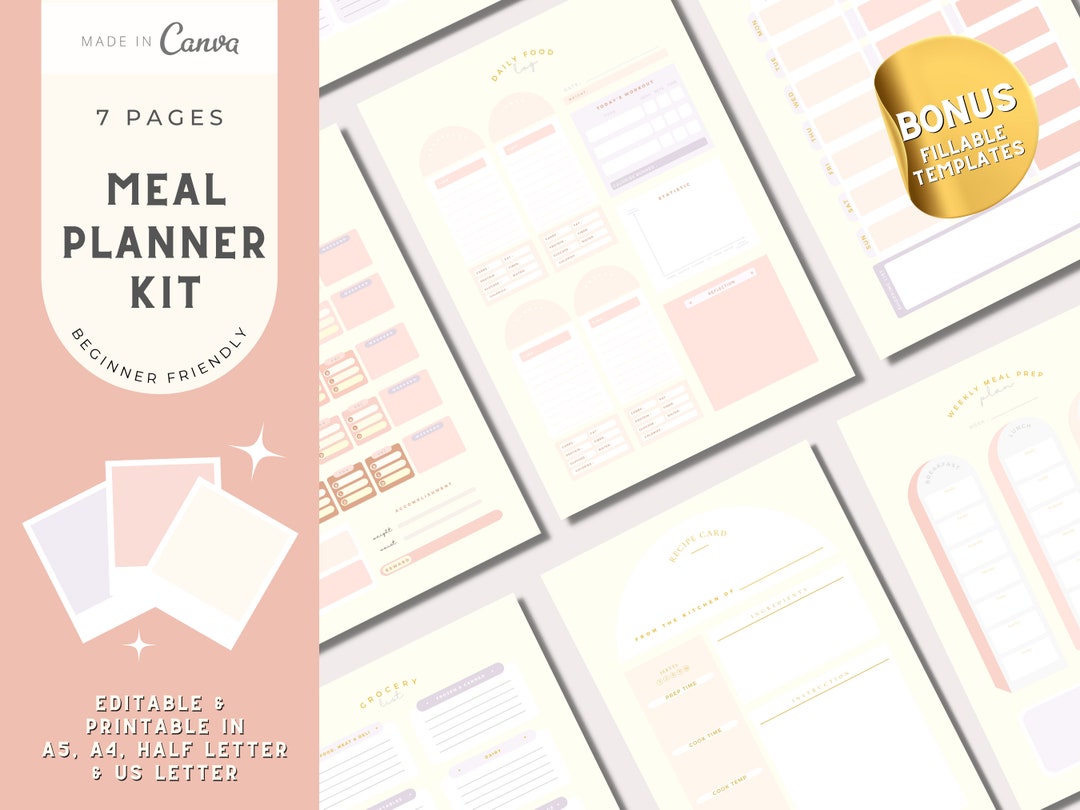 Editable Weekly Meal Planner Printable, Canva Colorful Template ...