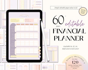 Ultimate Financial Planner Bundle, Editable Budget by Paycheck Template, Planner Daily Weekly Biweekly Monthly Annually, 50/30/20 Financial