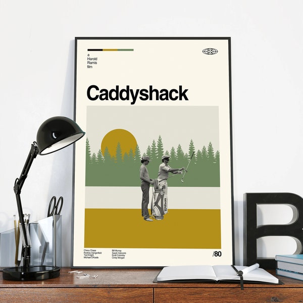 Cartel de la película Caddyshack- Cartel minimalista - Cartel de la película retro - Inspiración vintage - Mediados de siglo - Decoración de la pared - Regalos para él