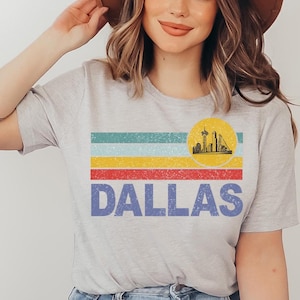 Dallas Retro T-shirt, Big D Skyline Unisex Shirt, Lone Star State Gift, Texan Native, Boho Hippie Western Tee, Personalization Available