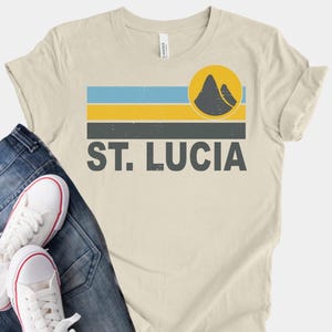 St. Lucia Retro T-Shirt, Caribbean Island Tee, Pitons Mountain Design, Vintage Travel Shirt, Tropical Vacation Gift, Island Pride Top