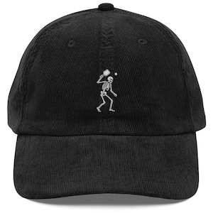 Embroidered Skeleton Pickleball Hat, Vintage Corduroy Dad Cap