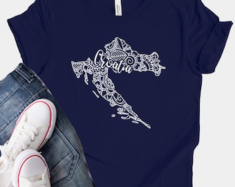 Croatia Mandala Map T-Shirt, Boho Hippie Zagreb Souvenir Tee