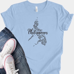 Philippines Map T-Shirt, Floral Archipelago Outline Graphic Tee, Tropical Travel Heritage Tshirt