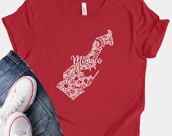 Monaco Map T-Shirt, Boho Mandala Souvenir Tee