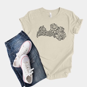 Lativa Map Shirt, Boho Hippie Mandala Tshirt, Cēsis Castle Souvenir, Latvian Birthday Gift, Latvijas Republika, Baltic States Travel