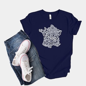 Camiseta con mapa de Francia, camiseta bohemia hippie con mandala, recuerdo de París, regalo de cumpleaños francés, camiseta de vacaciones en Provenza, viaje a Borgoña, regalos de la Torre Eiffel