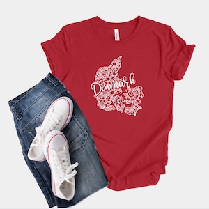 Kaartshirt Denemarken, T-shirt Boho Hippie Mandala, Denemarken Souvenir, Deense cadeaus, T-shirt Nordic Scandinavia, Hygge Crewneck, T-shirt Kopenhagen