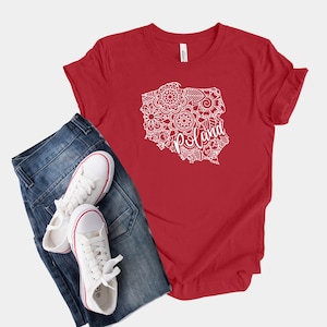 Poland Map Shirt, Boho Hippie Mandala Tshirt, Polish Teacher Birthday Gift, Polska Souvenir, Warsaw Vacation, Lechia Tee
