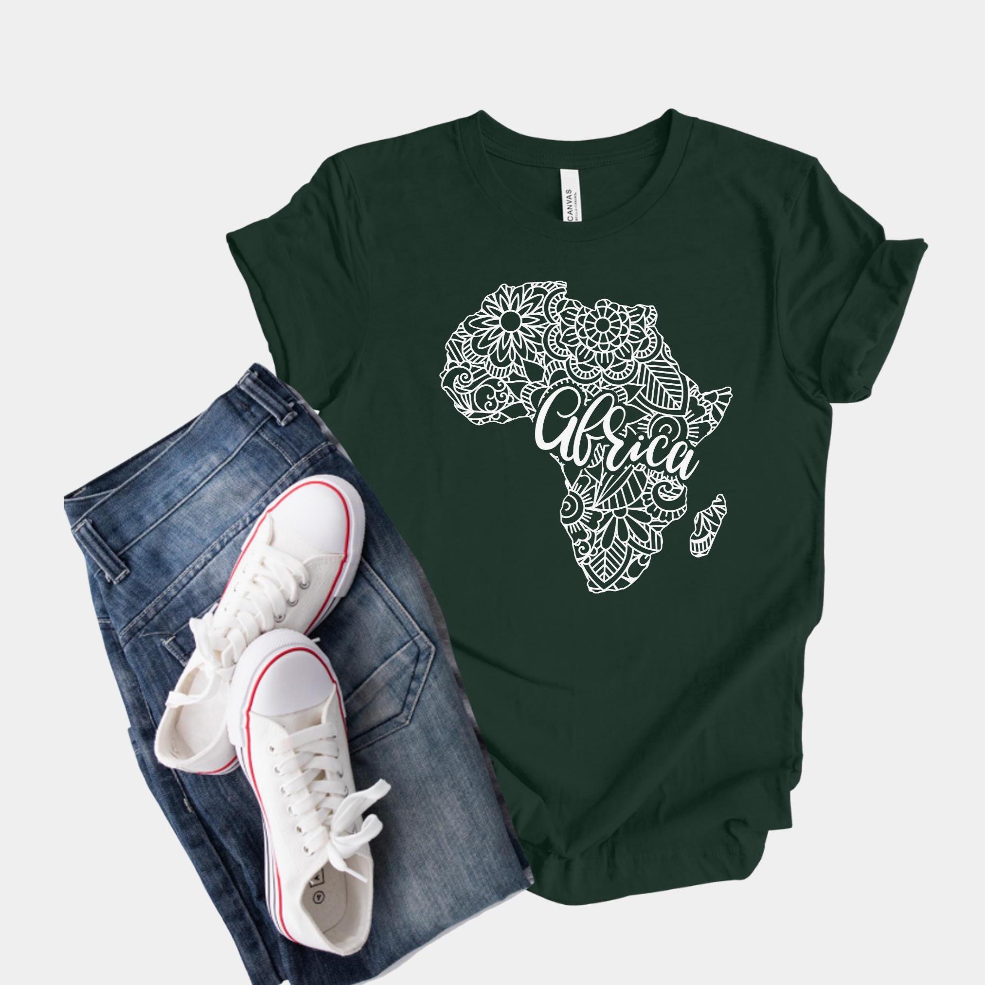 アフリカ地図Tシャツ、ボヘミアンマンダラデザイン、アフリカン
