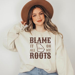 Sweat-shirt carte de la Géorgie, blâmer tout sur mes racines, pull graphique Peach State Home, t-shirt vintage unisexe musique country, natif du sud