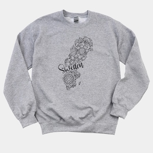 SWEDEN MAP Sweatshirt, pull de vacances bohème hippie, chemise Det avlånga landet, cadeau d'anniversaire suédois, t-shirt professeur de suédois, voyage à Stockholm