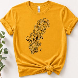 Sweden Map T-Shirt, Boho Floral Design, Swedish Gift