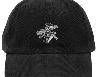 Gorro de pana con esqueleto de carpintero, gorra bordada para carpintero, regalo para carpintero