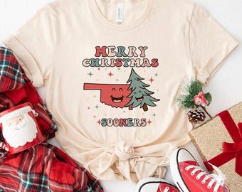 Merry Christmas Sooners, Retro Oklahoma Pride, Oklahoma Vintage Tee, Sooner State, Groovy Xmas, Game Day Apparel