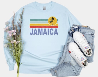 JAMAICA BEACH Long Sleeve T-shirt, Summer Family Vacation Shirt, 2025 Cruise, Caribbean Birthday Gift, Honeymoon Souvenir, Rastafarian Tee