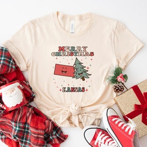 MERRY CHRISTMAS KANSAS Vintage T-shirt, Kansas Pride Shirt, Groovy Xmas Kansas Tee, Kansas Home State Retro T-shirt, Kansas Christmas Gift