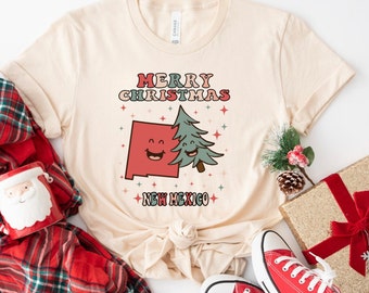 MERRY CHRISTMAS New Mexico Vintage Shirt, New Mexico Pride Tee, Groovy Xmas New Mexico Tee, Retro New Mexico Home State Tee, New Mexico Gift