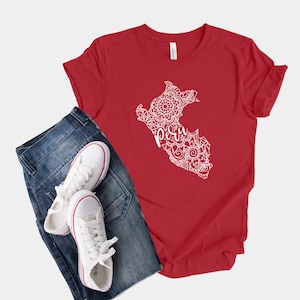 Chemise carte du Pérou, t-shirt mandala hippie bohème, cadeaux d'anniversaire péruviens, t-shirt de vacances à Lima, t-shirt souvenir de Cusco, AF péruvienne