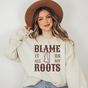Sweat-shirt carte du MISSISSIPPI, blâmer tout sur mes racines, État de Magnolia, pull concert unisexe de musique country, cadeau Southern Roots