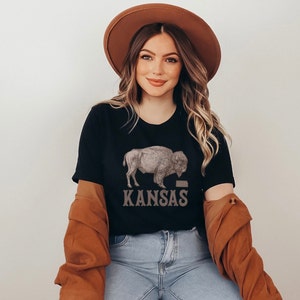 KANSAS Home State Distressed Shirt, The Sunflower State Shirt, Kansas Bison Map Shirt, Kansas Native Shirt, Kansas Western Cowgirl Tee