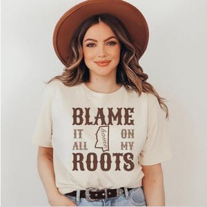 T-shirt carte du MISSISSIPPI, Blame It All On My Roots, Magnolia State, T-shirt de concert unisexe de musique country, cadeau Southern Roots, tenue western