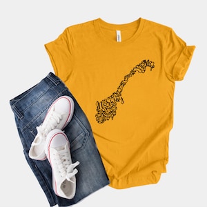 Camisa do mapa da Noruega, camiseta Boho Hippie Mandala, raízes escandinavas Viking, presente de aniversário norueguês, camiseta Norge, lembrança de Oslo, camiseta Sognefjord
