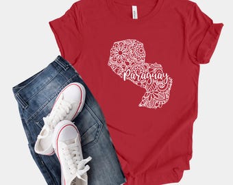 Paraguay Map Shirt, Boho Hippie Mandala Tshirt, Corazón de Sudamérica, Paraguayan Birthday Gift, Asunción Souvenir, Ciudad del Este Tee