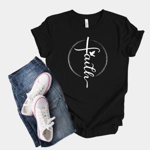 Faith Jesus Christian T-Shirt, Vertical Cross with Dove & Circle, Religious Shirt, Bible Verse Inspired Gift Tee, Church Outfit