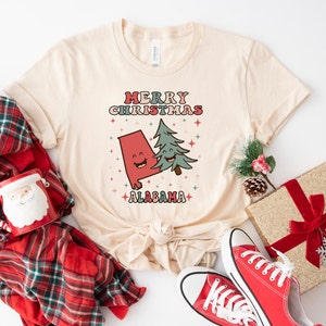 MERRY CHRISTMAS ALABAMA T-Shirt, Retro Yellowhammer State Shirt, Groovy Weihnachtsgeschenk, Dixie Weihnachts-T-Shirt, Birmingham Native, Montgomery Pride