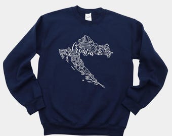 Croatia Map Sweatshirt, Boho Hippie Mandala Sweater, Lijepa nasa Top, Zagreb Souvenir, Croat Birthday Gift, Split Travel