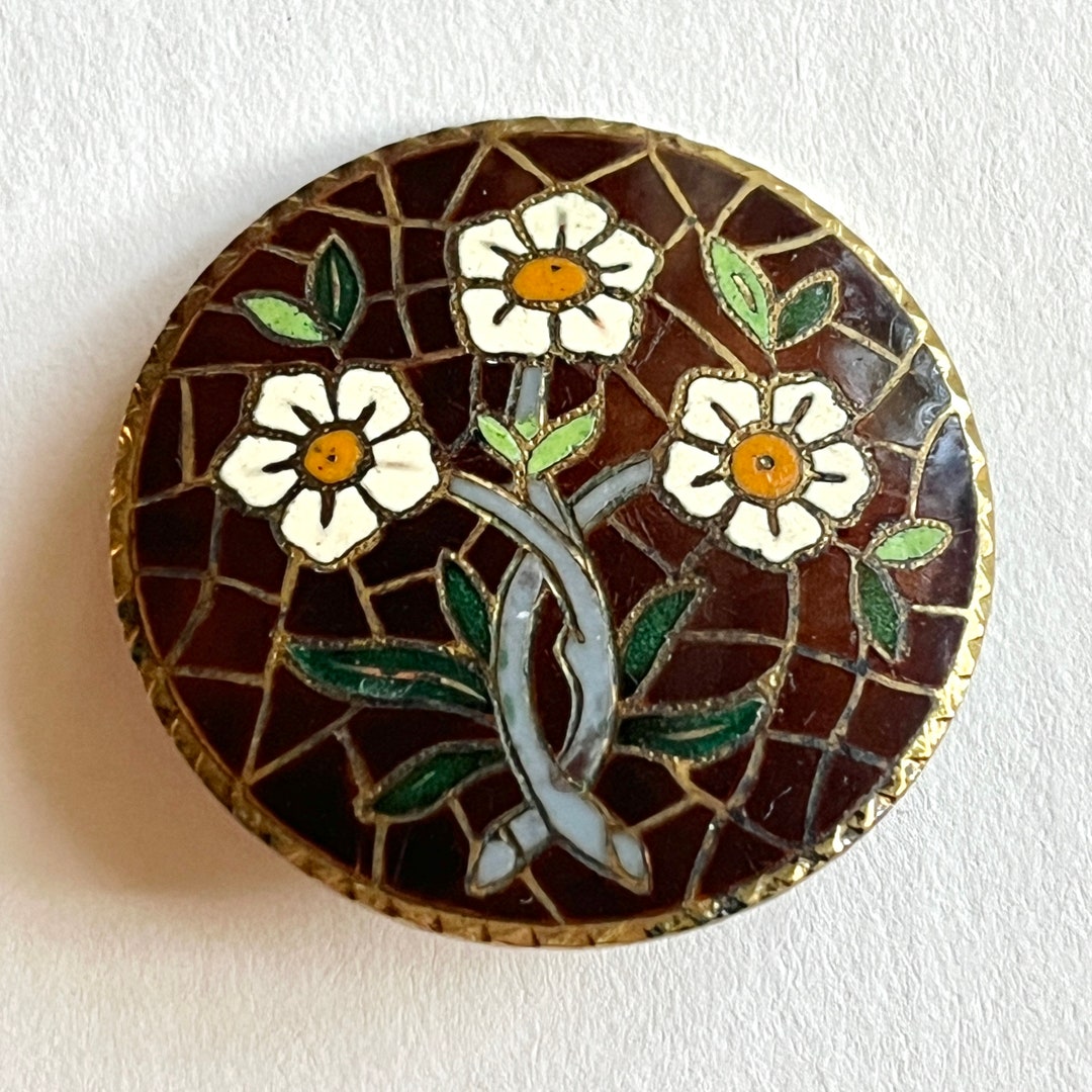 Antique Champlevé Enamel Floral Button. Stain Glass. - Etsy