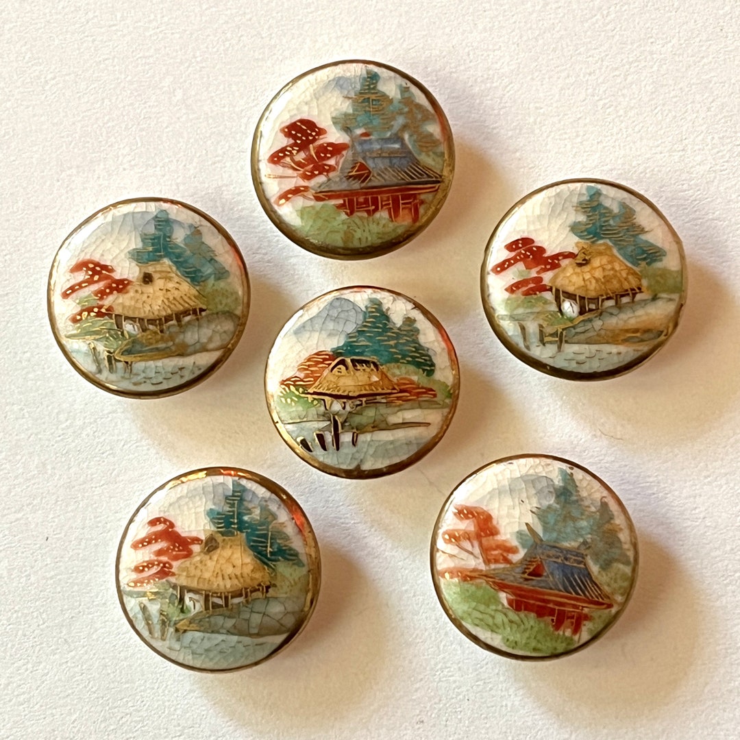 Set of Satsuma Buttons. Scenes. Etsy