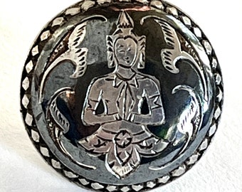 Vintage Sterling Siam Button. Elephant.