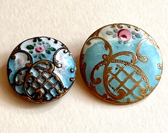 Antique Enamel Buttons. Roses. Price is for Both.