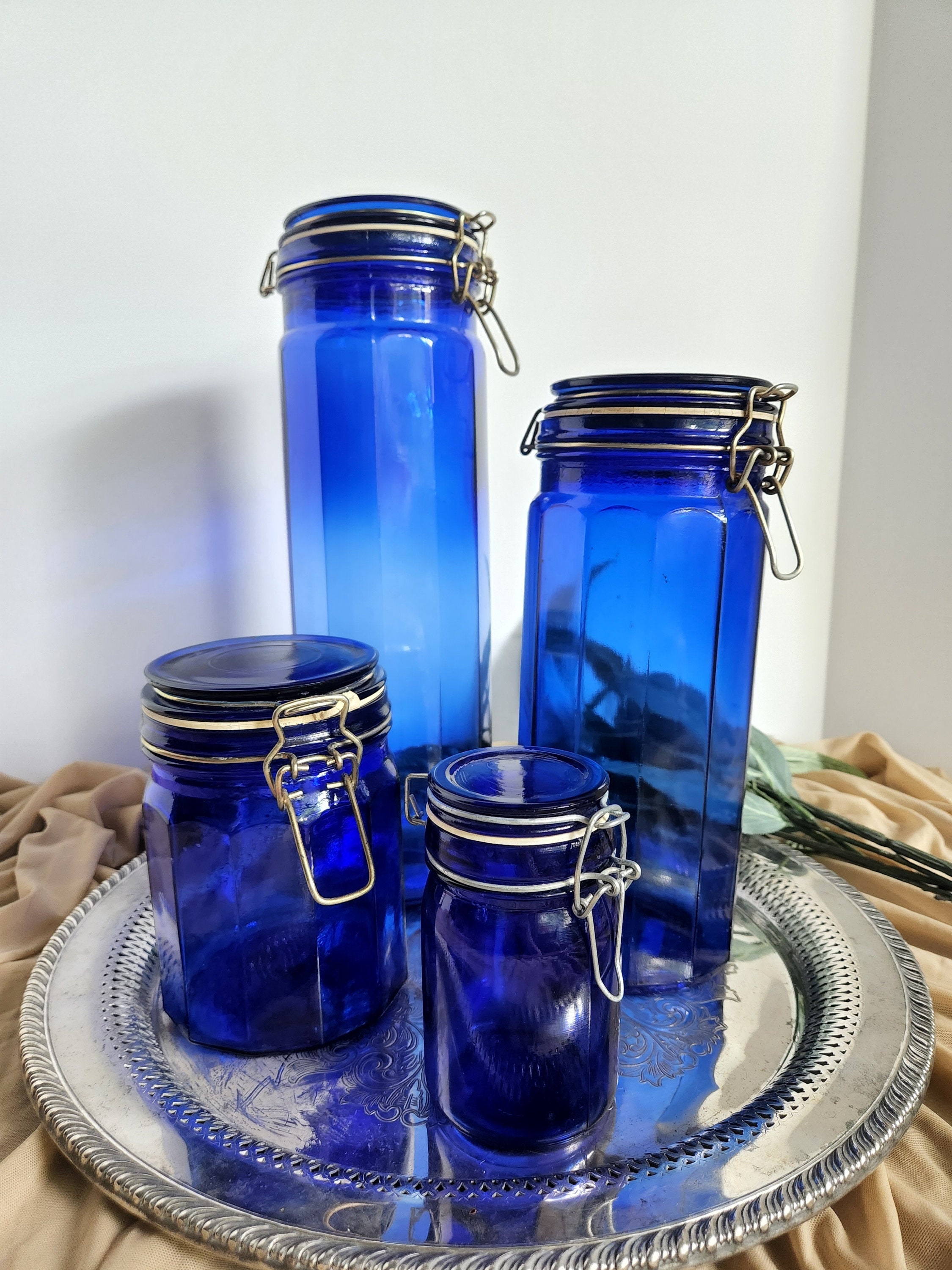 Blue Glass Canisters - Etsy