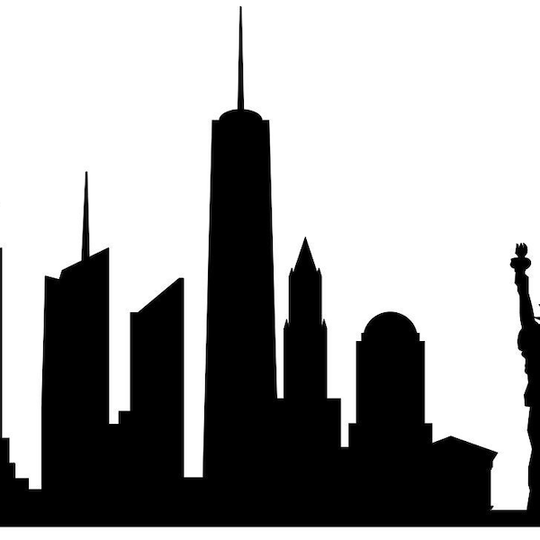 New York Skyline Dxf, NYC skyline svg Clipart, New York City SVG, Statue of Liberty, Clip Art silhouette,Cricut, Silhouette,Dwg,Dxf