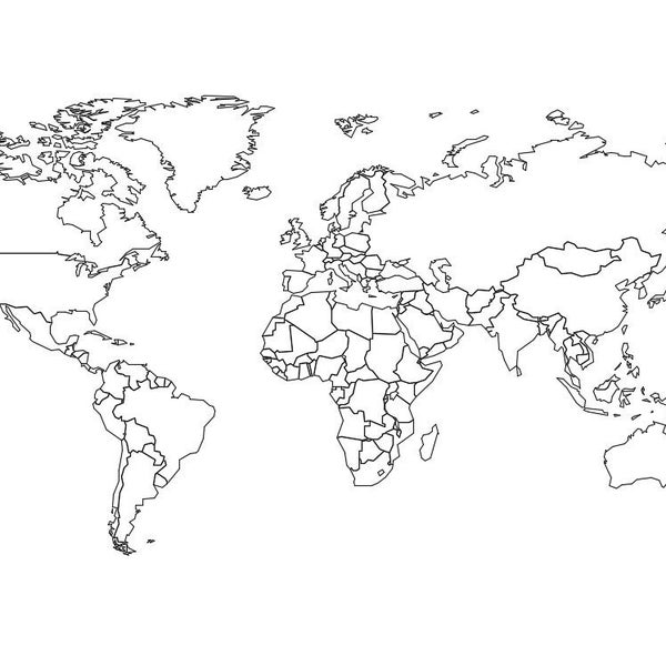 World Map Outline All Countries DXF svg Vector files for Cricut,Dwg,Dxf Pdf Files,Silhouette,Cricut File Drawing for CNC All 195 Countries