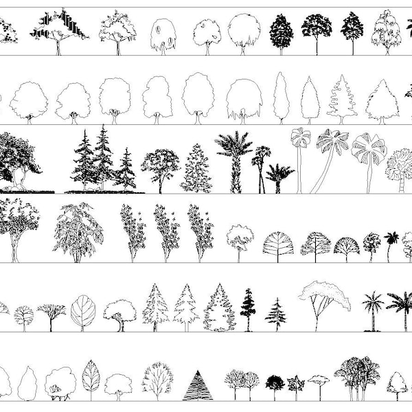 Tree Bundle DXF tree,plant blocks templates for Designer Architectures Metric and Inch (Imperial),Plan,Section,Elevation,Autocad dwg
