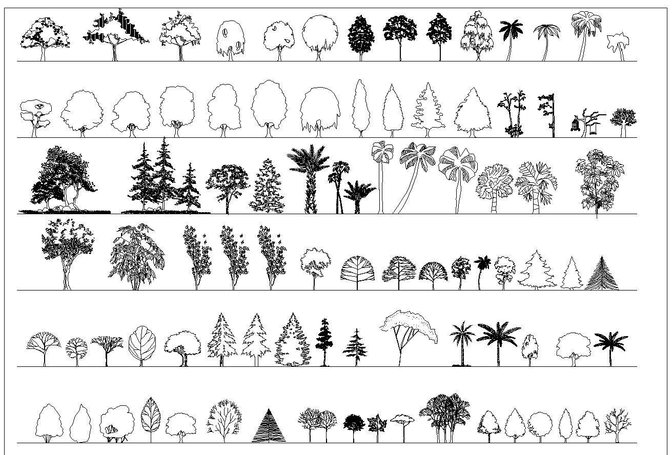 Tree Bundle DXF tree,plant blocks templates for Designer Architectures Metric and Inch (Imperial),Plan,Section,Elevation,Autocad dwg