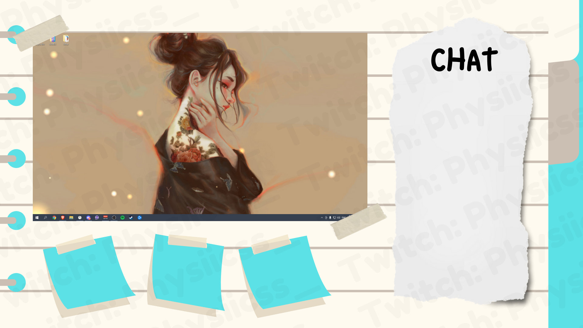 Animated Turquoise Notebook Themed Twitch Overlays With Pannels - Cute ...