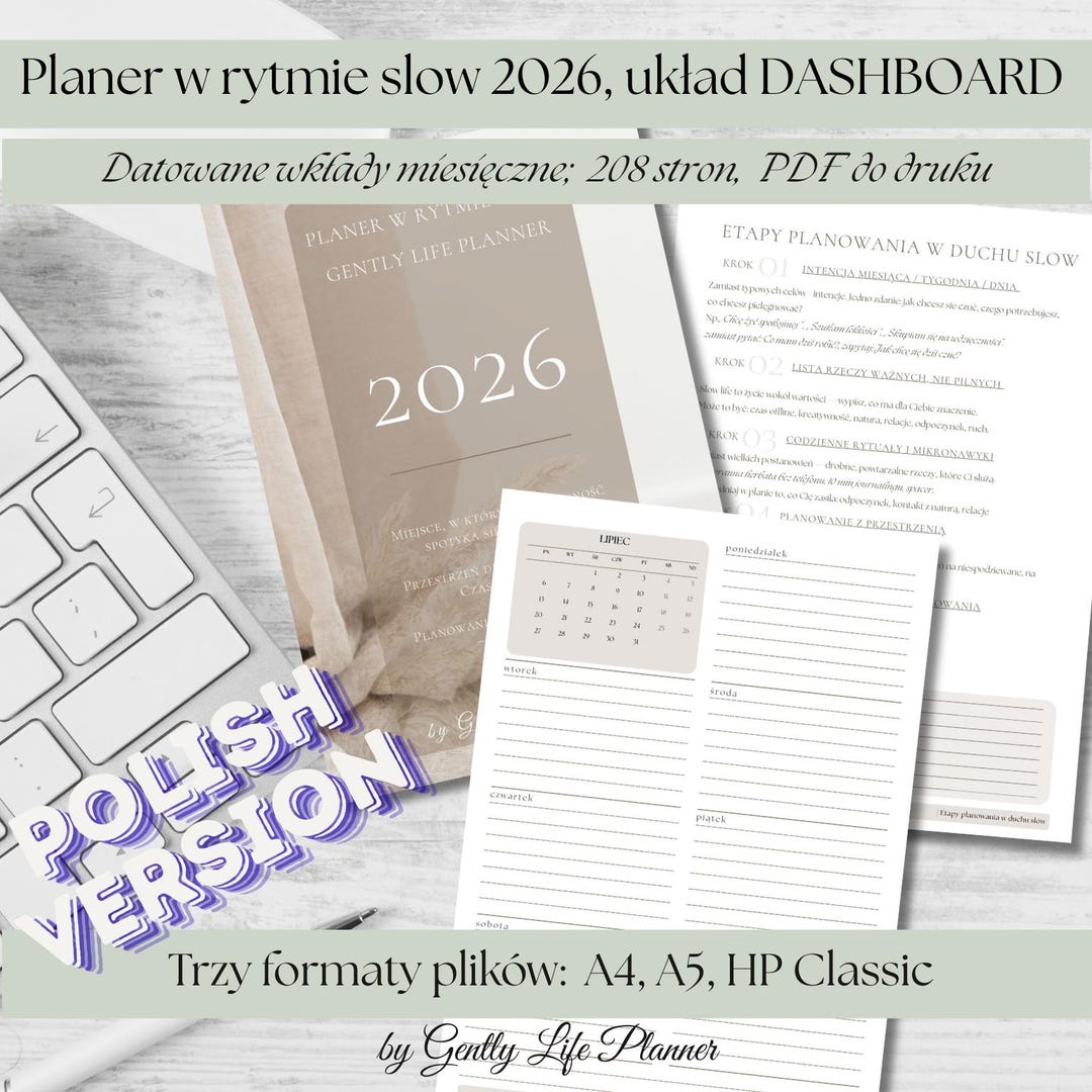 Druckbarer Planer 2026 – Dashboard-Layout | Gently Life Planner | A4 A5