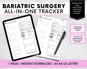 All-In-ONE Bariatric Tracker, Sleeve Surgery Food Diary, Bariatric Surgery Log, Gastric Sleeve Planner, Gastric Bypass Macro Tracker, VSG