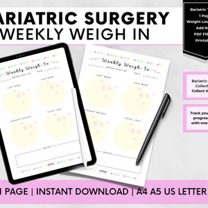 Bariatric Weight Loss Tracker, Gastric Sleeve Weekly Weigh-In Printable, Gastric Bypass Weight Loss Template, VSG Yellow Tracker