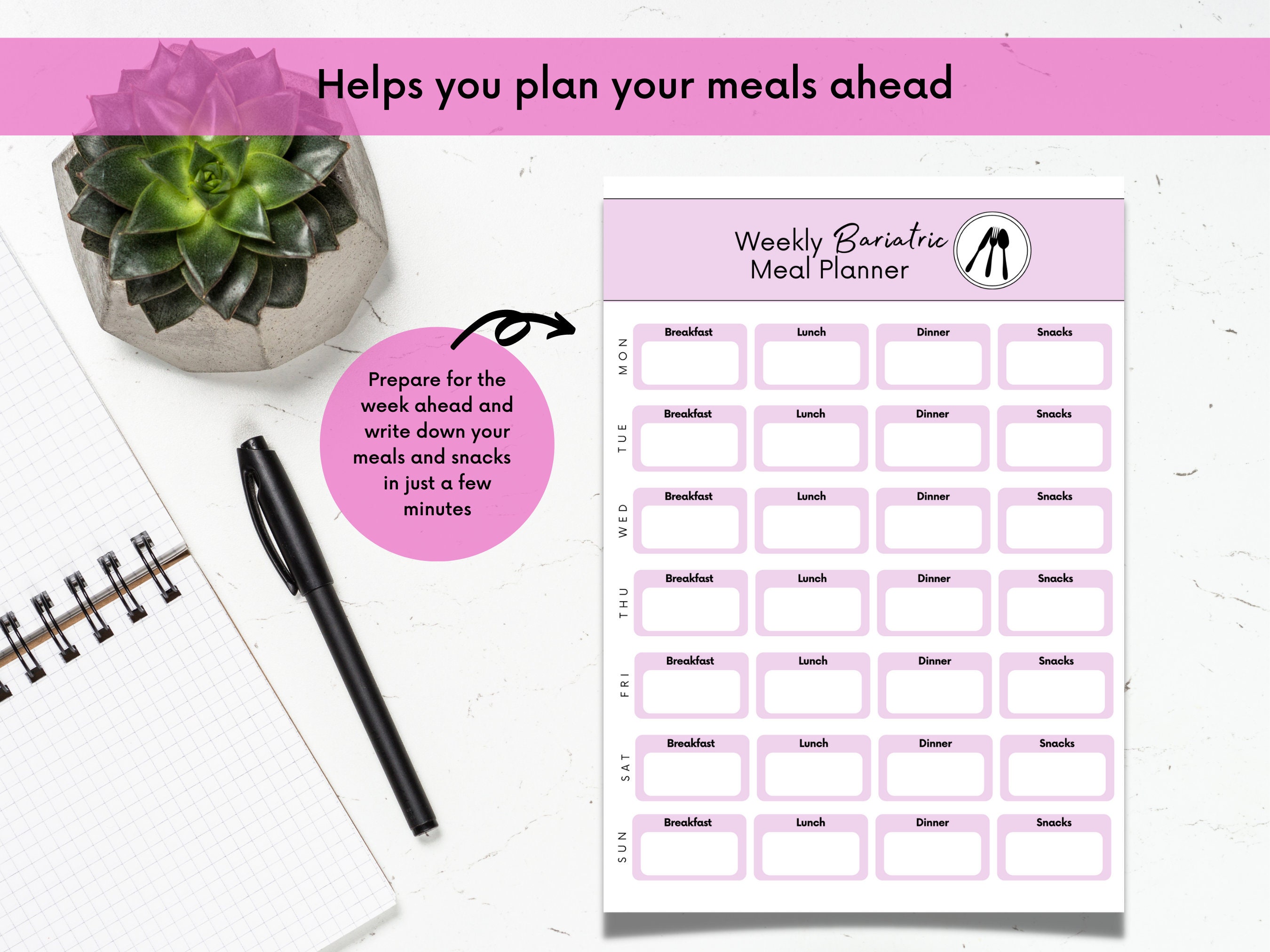 Bariatric Meal Planner, Gastric Sleeve Menu Journal, Gastric Bypass