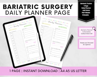 Bariatric Surgery Daily Planner, Gastric Sleeve, Weight Loss Notes (Printable, PDF Fillable)