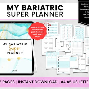 Bariatric Surgery Planner, RNY Gastric Bypass Journal, Gastric Sleeve Pre-Op Post-Op Printables, VSG Diary, Food, Goal & Measurements Pages